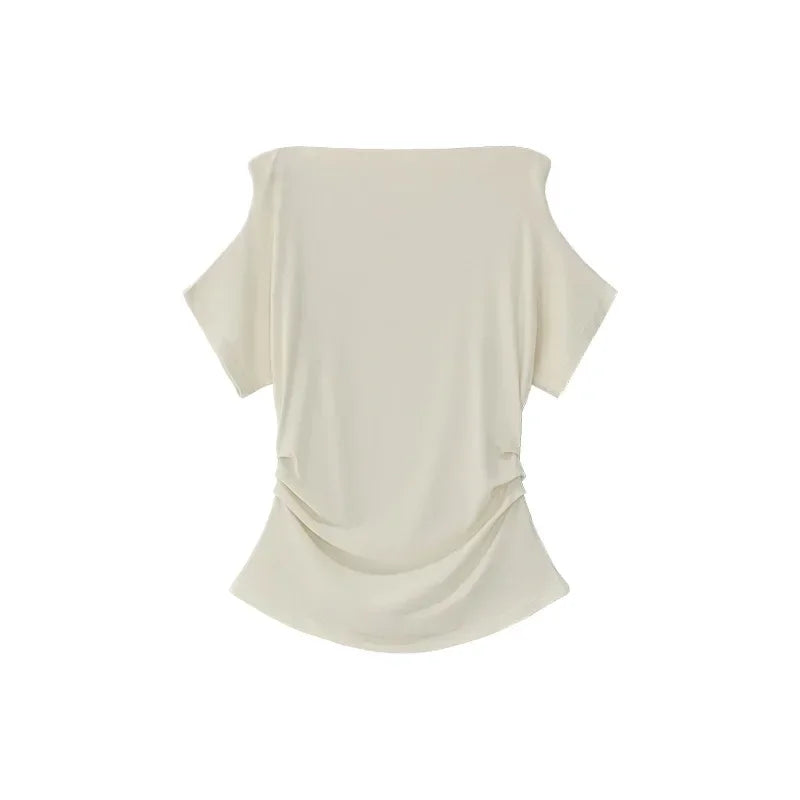 Summer Pure Desire One Shoulder Black Short Sleeve Women's T-shirt Korean Style Slimming Top Exposed Shoulder Fashionable