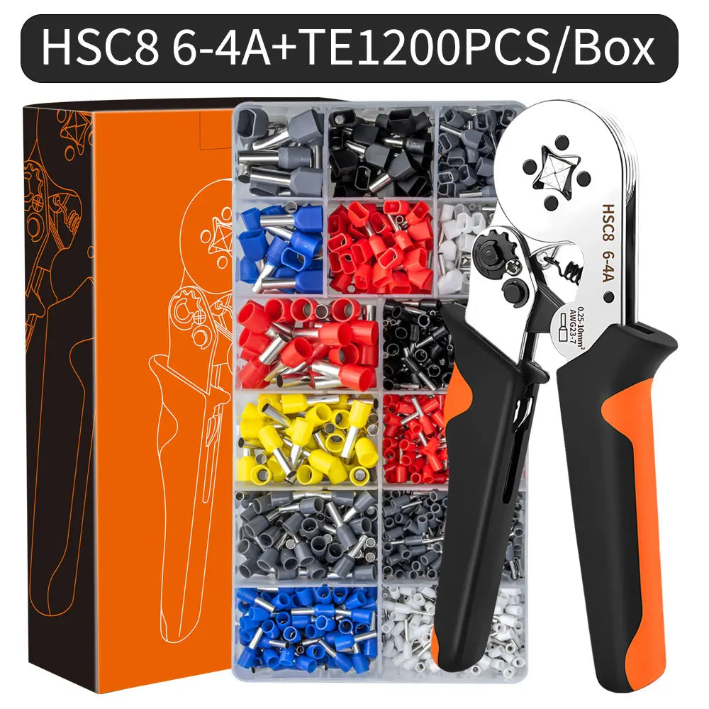 Ferrule Crimping Tool HSC8 6-4 / 6-6 – Mini Electrical Pliers for Wire Terminal Sleeves, 0.25-10mm² Hand Crimper Clamp for Cable Repair