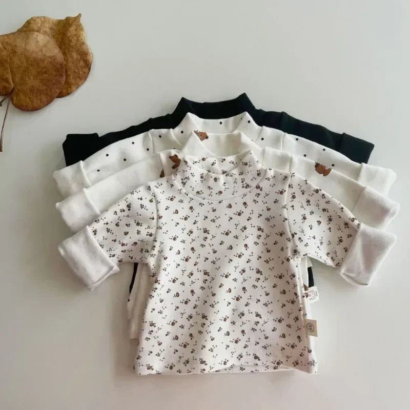 Spring Autumn Children's soft Long-Sleeve Basic Shirts Baby Kids Clothes New Girls Top Tees Girls Print Turtleneck T-Shirt