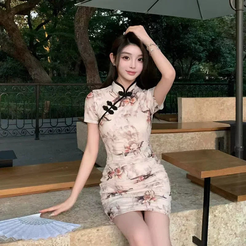 Women’s Vintage Qipao Mini Dress – Sexy Summer Cheongsam, Elegant Club Bodycon Dress
