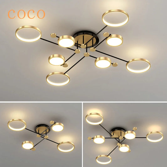 Nordic Postmodern Pendant Lights LED Lamp Gold Black Hanging Chandelier Ceiling Lights Dimming Remote Control Lighting Fixture