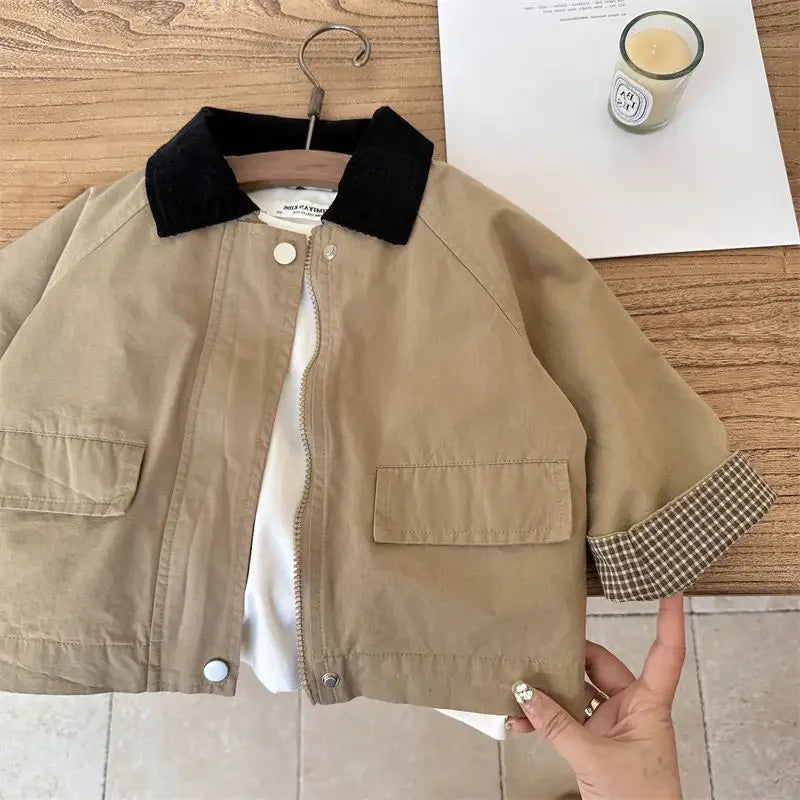 Kids Windbreaker 2025 Spring Autumn Korean Fashion Casual Jacket Simple Baggy Style