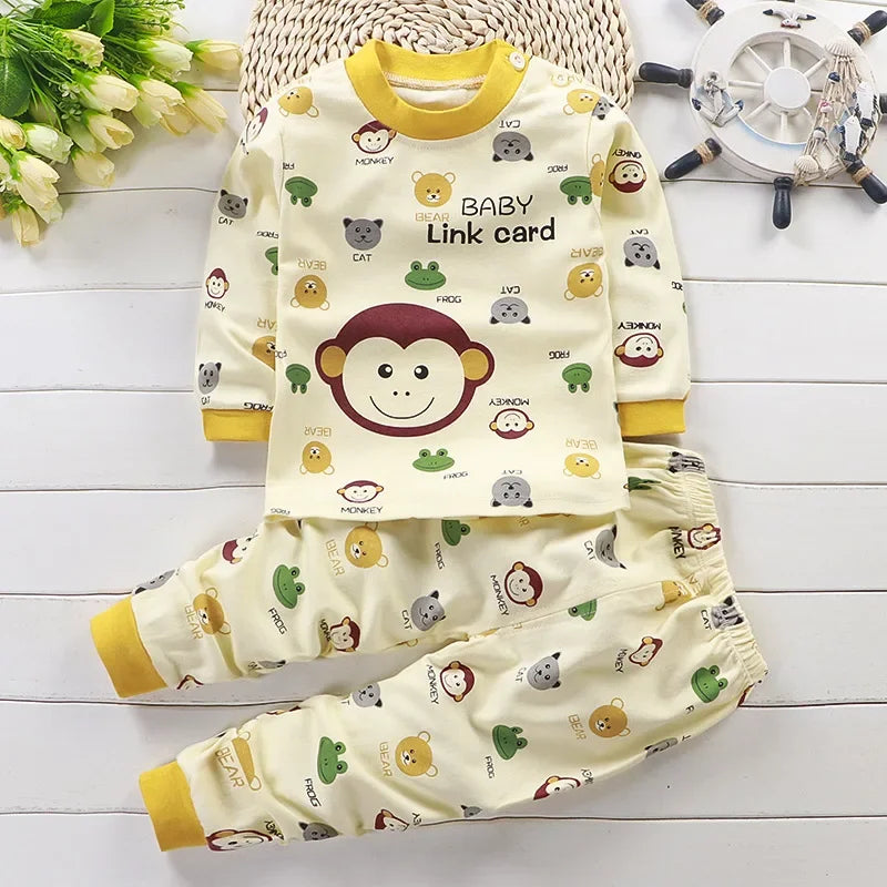 Kids Cotton Clothing Set Autumn Winter Pajamas Pants + Top Sleepwear for Boys Girls Christmas Gift