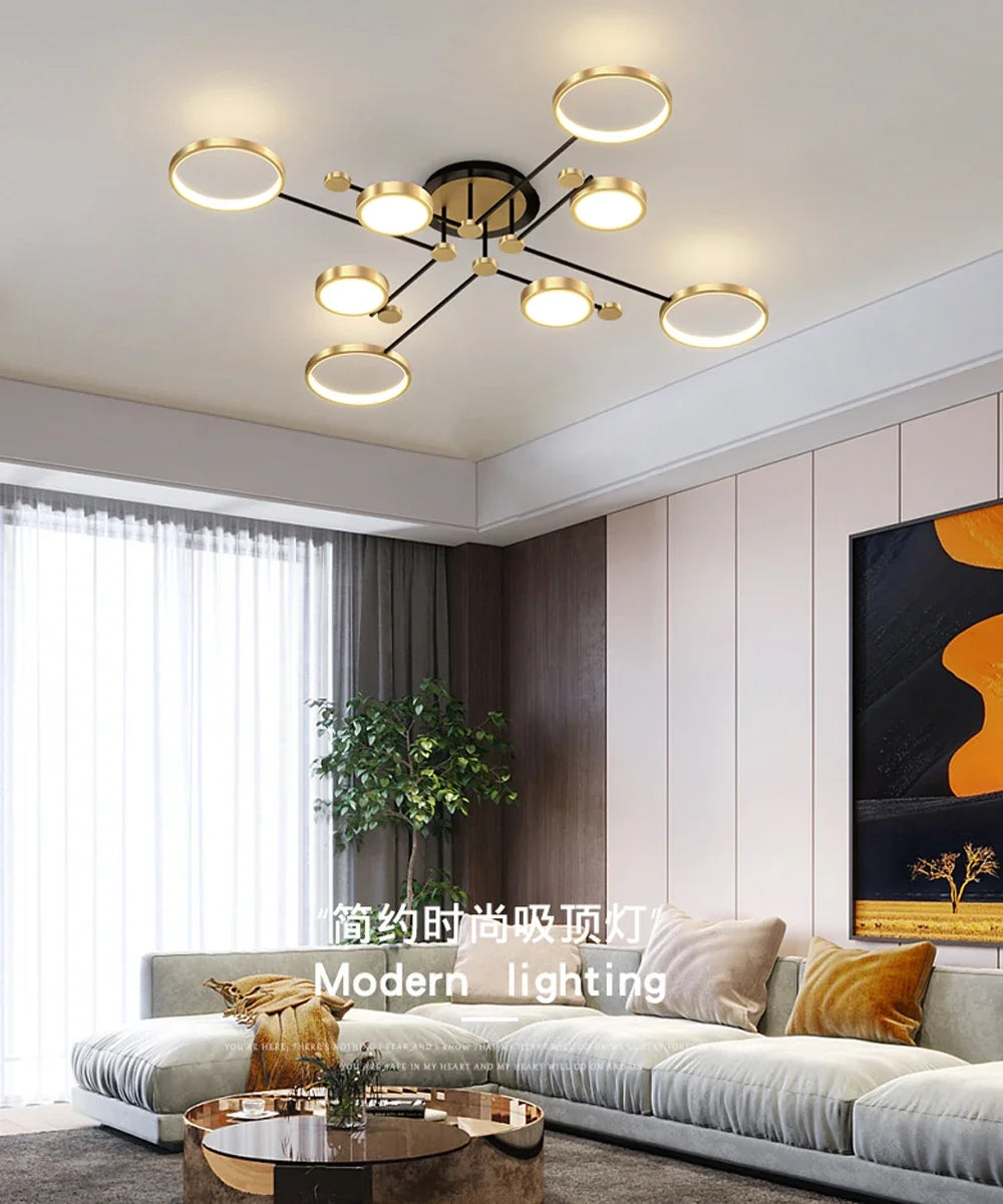 Nordic Postmodern Pendant Lights LED Lamp Gold Black Hanging Chandelier Ceiling Lights Dimming Remote Control Lighting Fixture