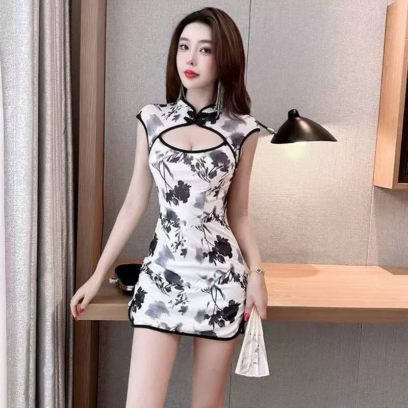 Women’s Vintage Qipao Mini Dress – Sexy Summer Cheongsam, Elegant Club Bodycon Dress