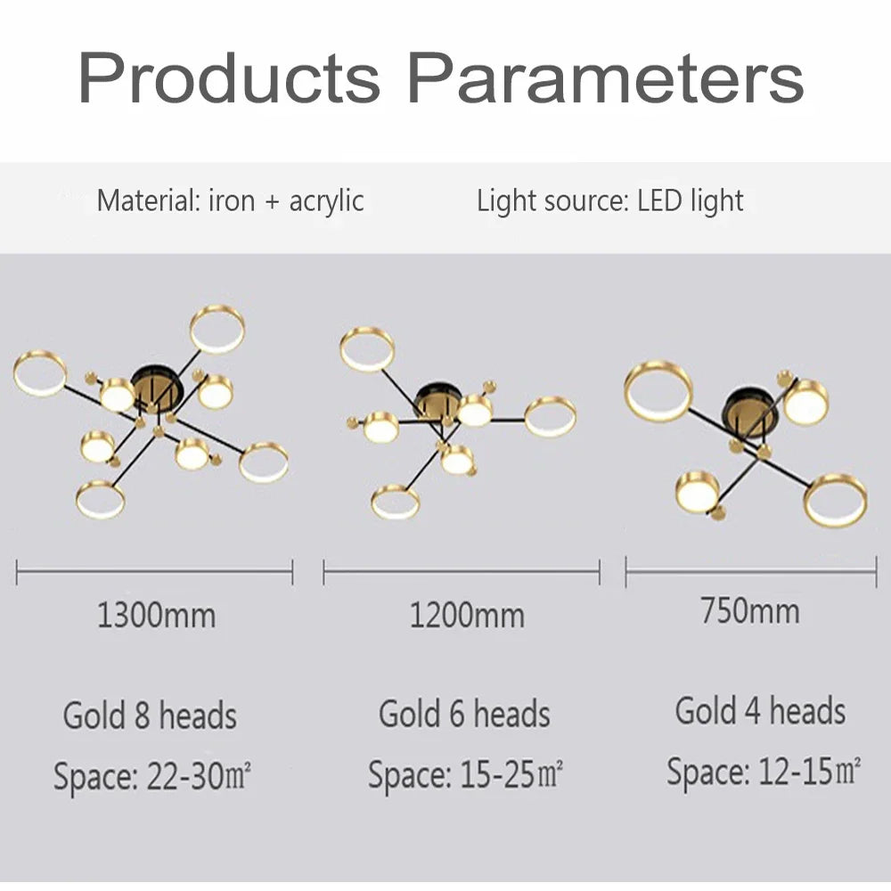 Nordic Postmodern Pendant Lights LED Lamp Gold Black Hanging Chandelier Ceiling Lights Dimming Remote Control Lighting Fixture