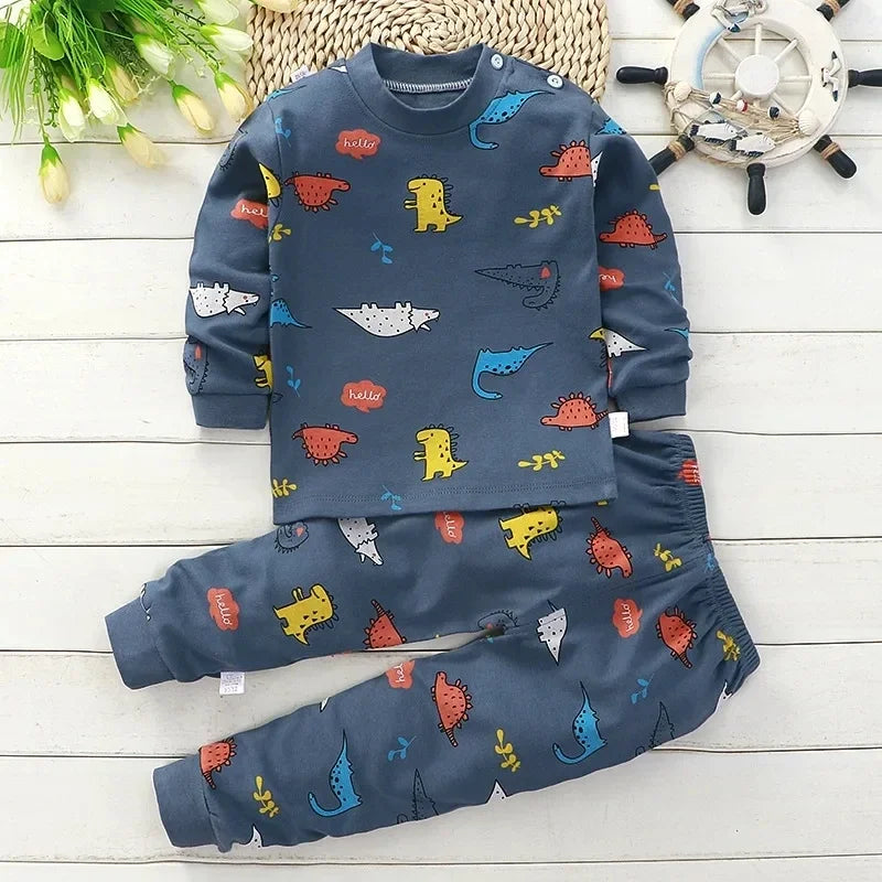 Kids Cotton Clothing Set Autumn Winter Pajamas Pants + Top Sleepwear for Boys Girls Christmas Gift