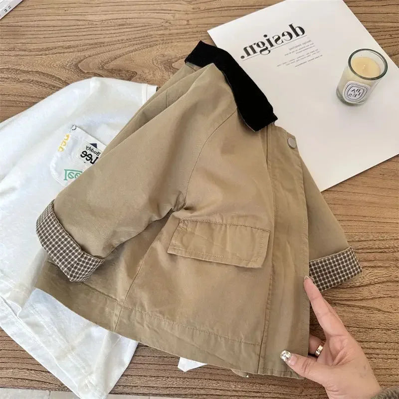Kids Windbreaker 2025 Spring Autumn Korean Fashion Casual Jacket Simple Baggy Style