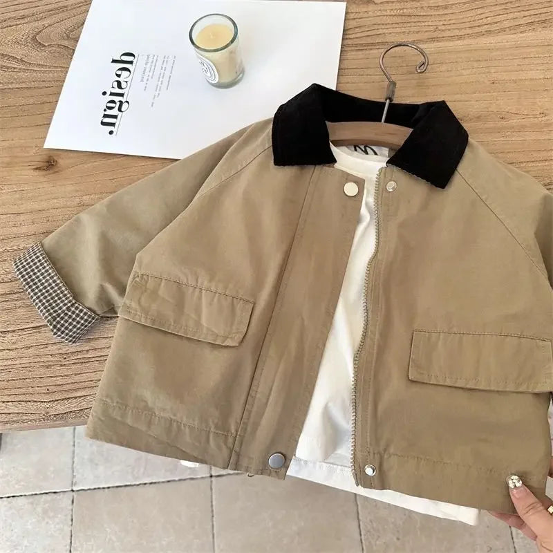 Kids Windbreaker 2025 Spring Autumn Korean Fashion Casual Jacket Simple Baggy Style