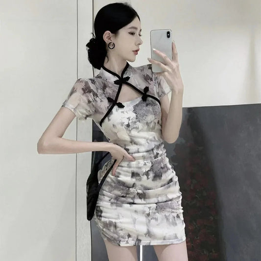Women’s Vintage Qipao Mini Dress – Sexy Summer Cheongsam, Elegant Club Bodycon Dress