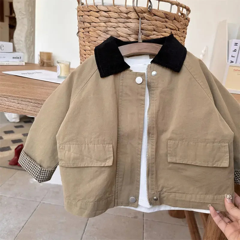Kids Windbreaker 2025 Spring Autumn Korean Fashion Casual Jacket Simple Baggy Style