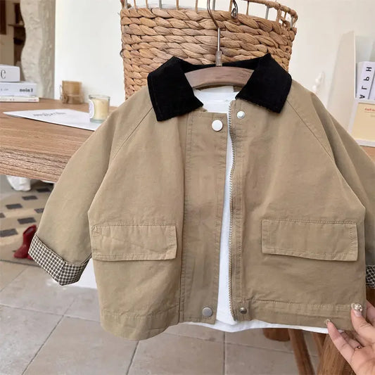 Kids Windbreaker 2025 Spring Autumn Korean Fashion Casual Jacket Simple Baggy Style