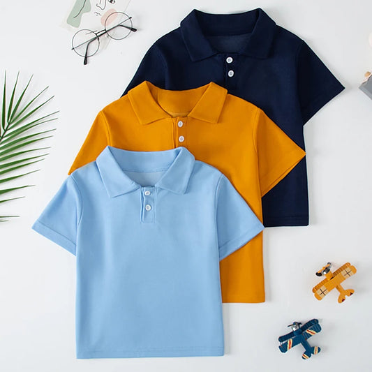1/2/3 Pcs Children's Solid Color POLO Shirt Boy Handsome Fashion Sports T-shirt Girl Lapel Casual And Comfortable Short Sleeves