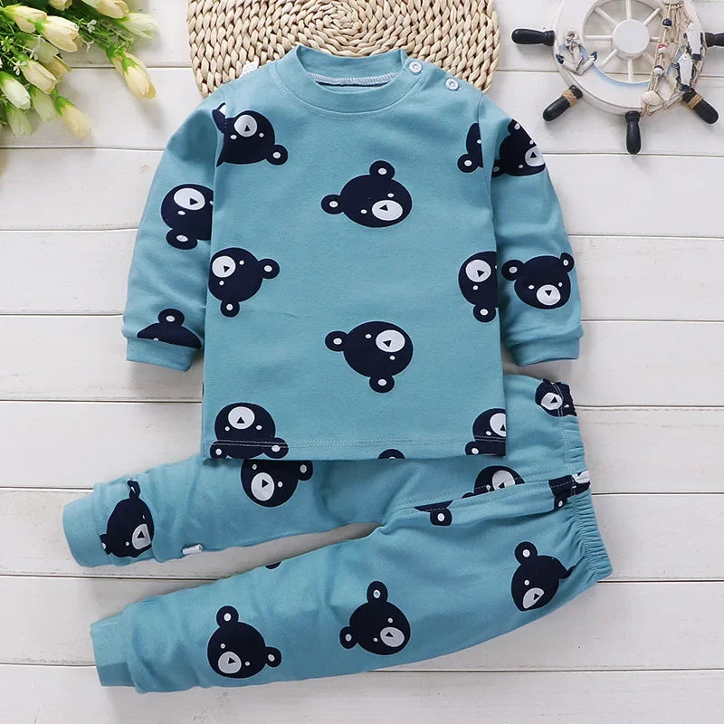 Kids Cotton Clothing Set Autumn Winter Pajamas Pants + Top Sleepwear for Boys Girls Christmas Gift