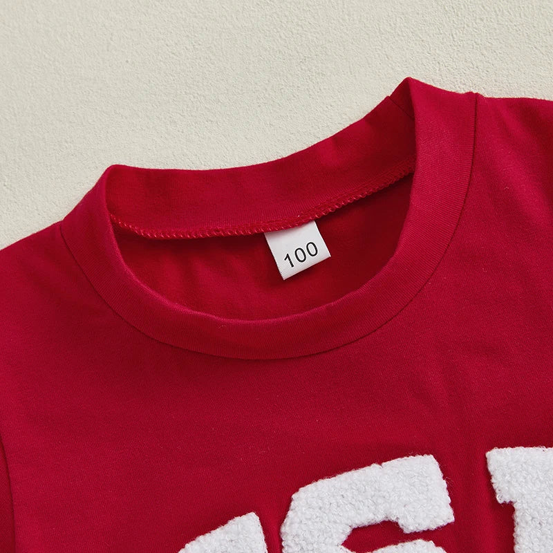 Kids Independence Day T-Shirt USA Flag Embroidery Patriotic Short Sleeve Tee