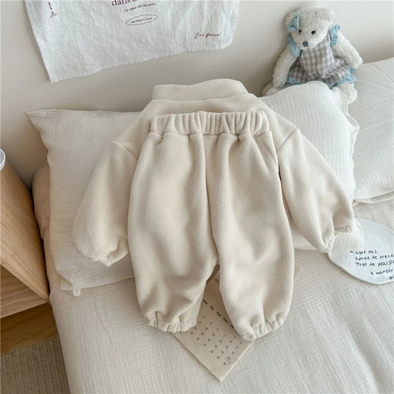 Kids Winter Warm Set Fleece Velvet Outfit Long Sleeve Pullover Top + Pants 2Pcs Autumn Children Casual Clothing Suit