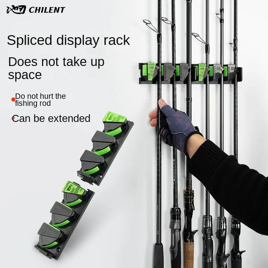 LINNHUE Wall Mounted and 3M Adhesive Fishing Rod Holders Vertical Fishing Rod Display Rack 3-hole can splicing