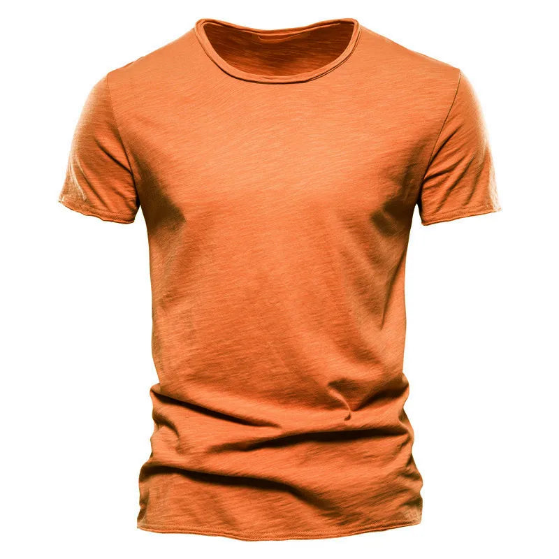 AIOPESON100% Cotton Men T-shirt V-neck Fashion Design Slim Fit Soild T-shirts Male Tops Tees Short Sleeve T Shirt O-neck For Men