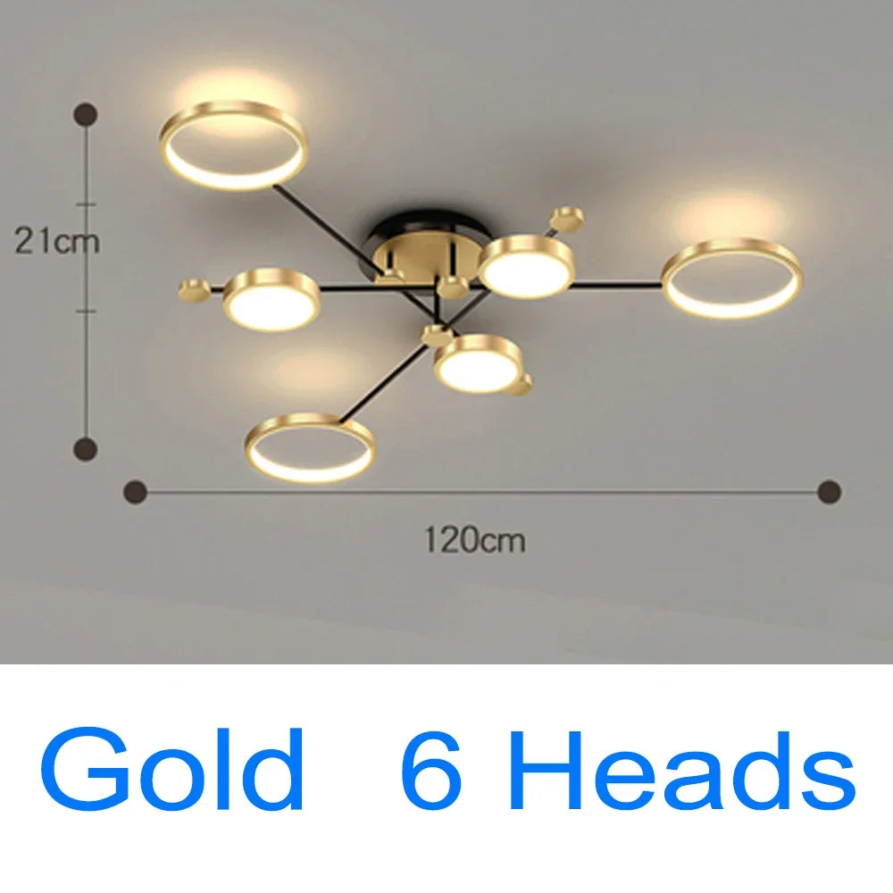 Nordic Postmodern Pendant Lights LED Lamp Gold Black Hanging Chandelier Ceiling Lights Dimming Remote Control Lighting Fixture