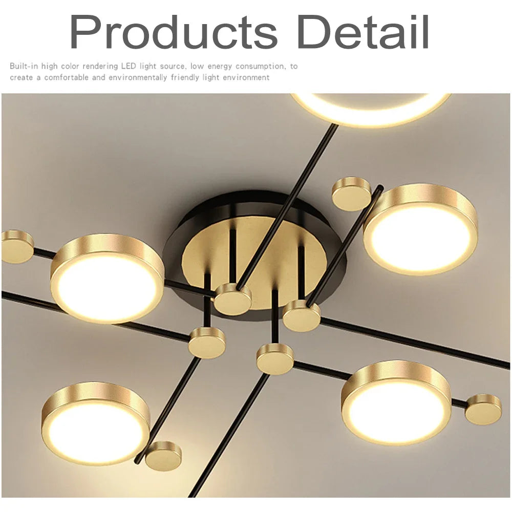 Nordic Postmodern Pendant Lights LED Lamp Gold Black Hanging Chandelier Ceiling Lights Dimming Remote Control Lighting Fixture