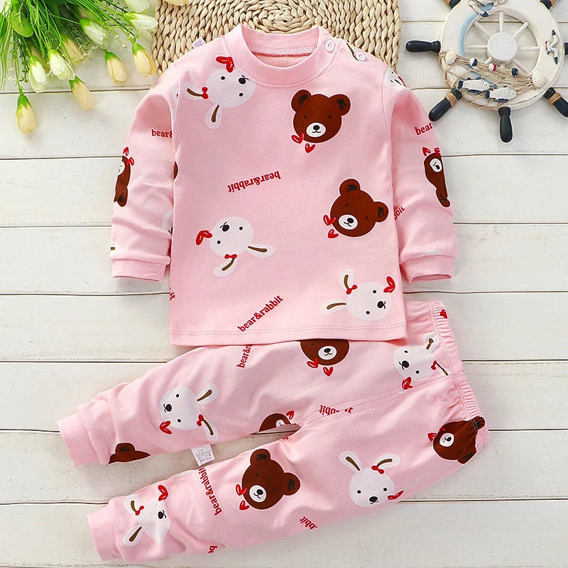 Kids Cotton Clothing Set Autumn Winter Pajamas Pants + Top Sleepwear for Boys Girls Christmas Gift