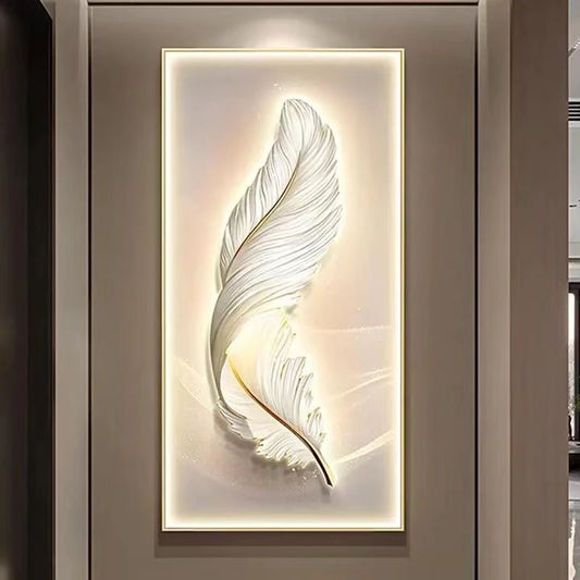 Modern Wall decoration feather artworks hanging paintings remote control LED wall lamps bedroom hallway living room dining room