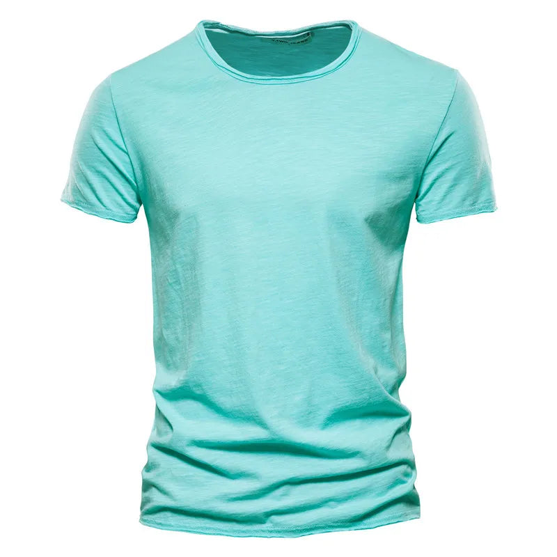 AIOPESON100% Cotton Men T-shirt V-neck Fashion Design Slim Fit Soild T-shirts Male Tops Tees Short Sleeve T Shirt O-neck For Men