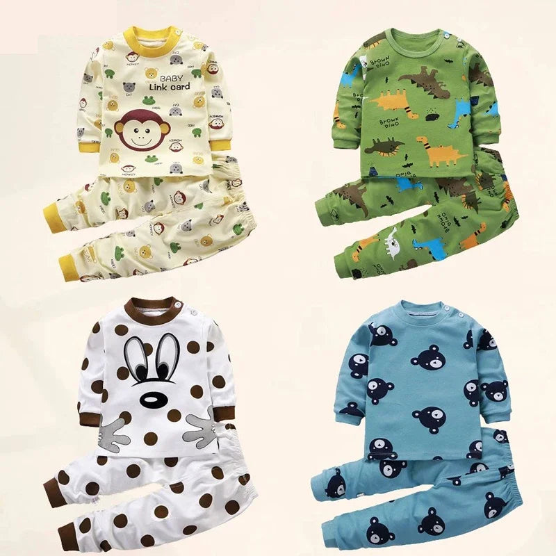Kids Cotton Clothing Set Autumn Winter Pajamas Pants + Top Sleepwear for Boys Girls Christmas Gift