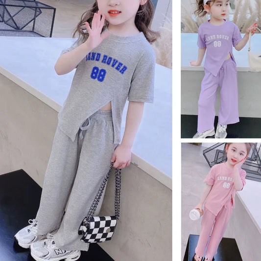 1Set Summer Baby Sets Children's Clothing Girls Kids Toddler Clothes Fashion T-shirt Top + Length Pants Adolescent Sport Clothes