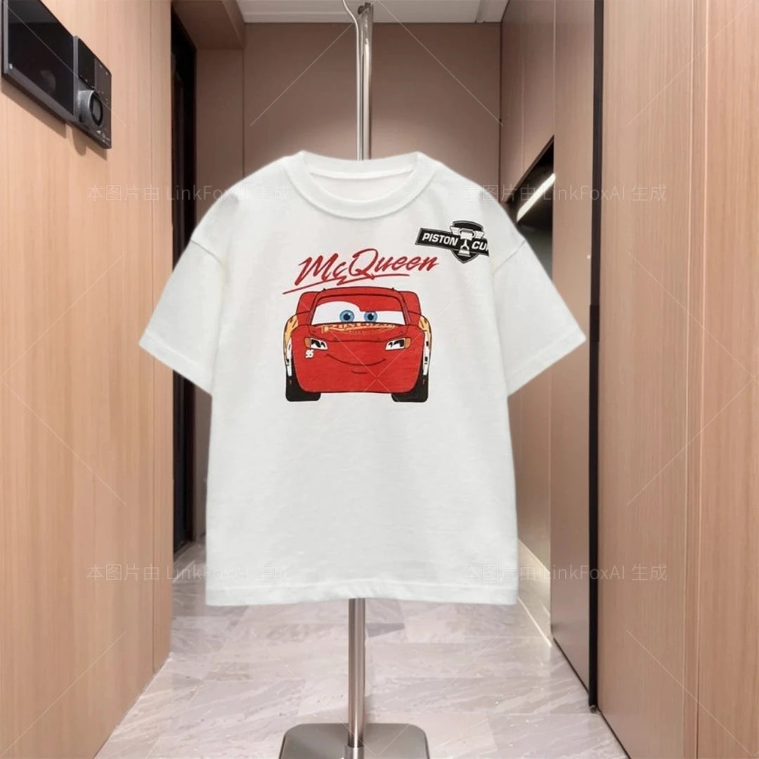 Disney Clothes Summer New Short Sleeve Tops Boys Cartoon Print Crewneck Base Shirt Children Fashion Wear Thin All-match Tees