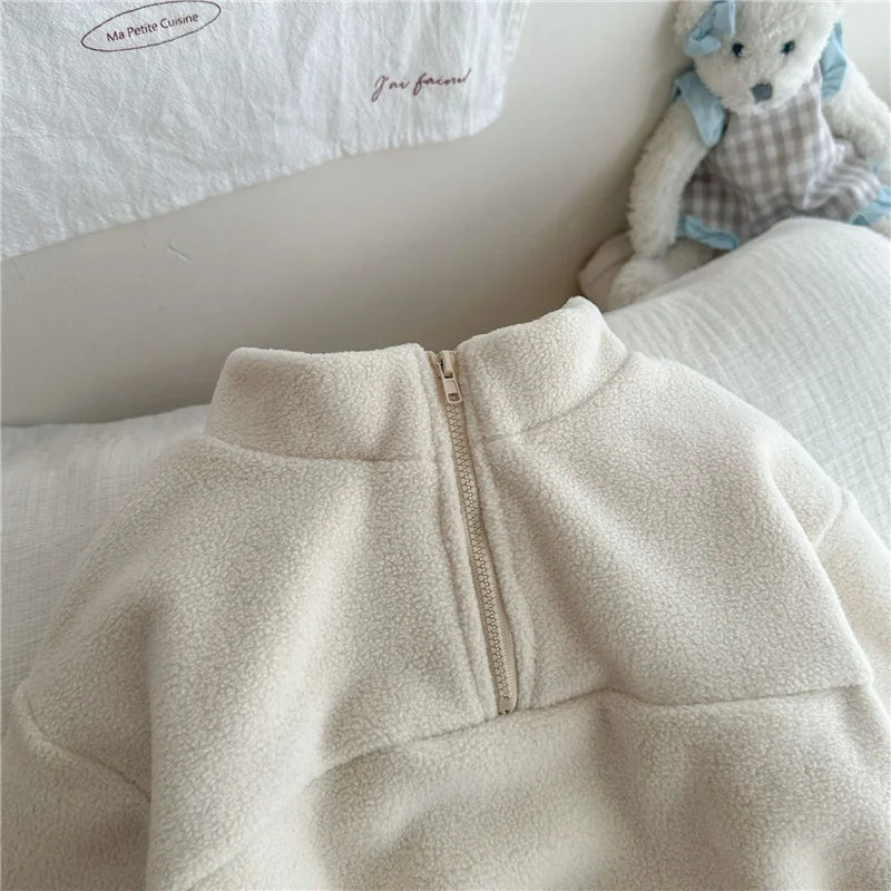 Kids Winter Warm Set Fleece Velvet Outfit Long Sleeve Pullover Top + Pants 2Pcs Autumn Children Casual Clothing Suit